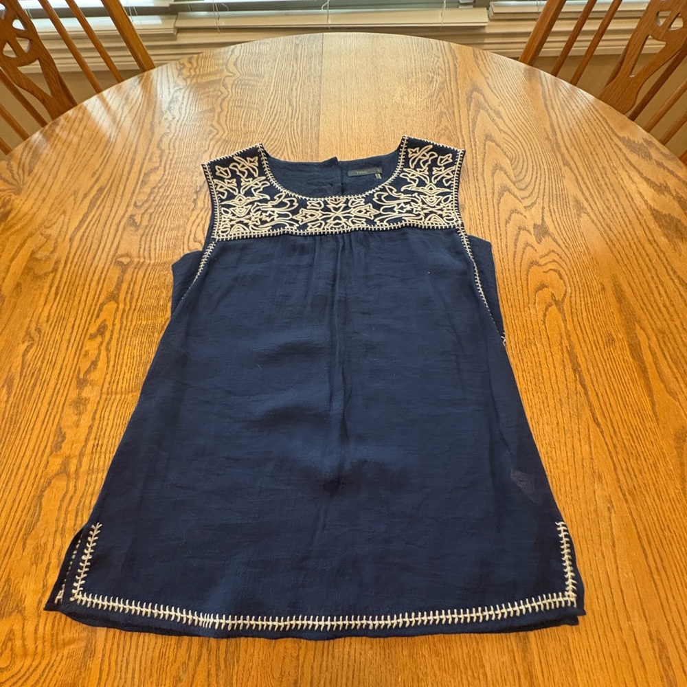 THML blue boho embroidered sleeveless top, S